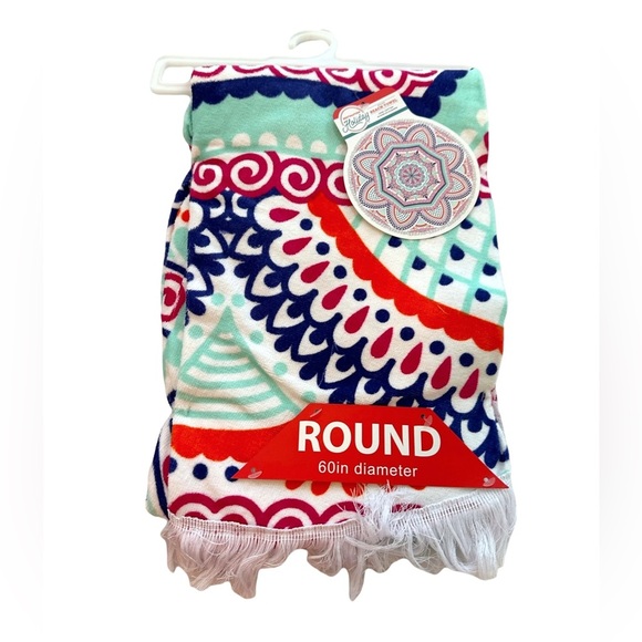 Destination Holiday Medallion Print Summer Round Beach Towel, 60" NWT - Picture 1 of 5